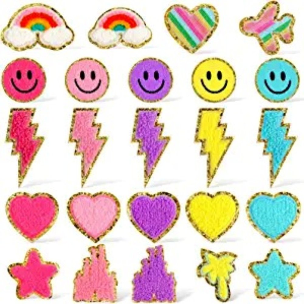 24 Pcs Iron on Patches Colorful Face Patches Cute Chenille Embroidered Patches